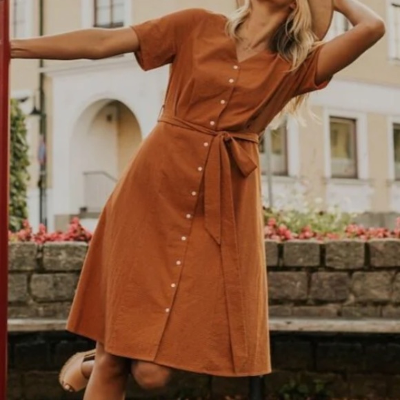 Roolee Dresses & Skirts - Roolee Tanya Chocolate Plaid Button Front Midi Dress Size L